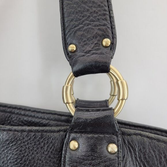 Michael Kors Black Leather Tote Bag Shoulder Bag Gold Tone Hardware 17x12x5.5 - Picture 10 of 14
